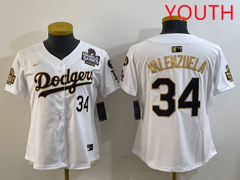 Youth Los Angeles Dodgers #34 Valenzuela White Gold Game 2025 Nike MLB Jersey style 2